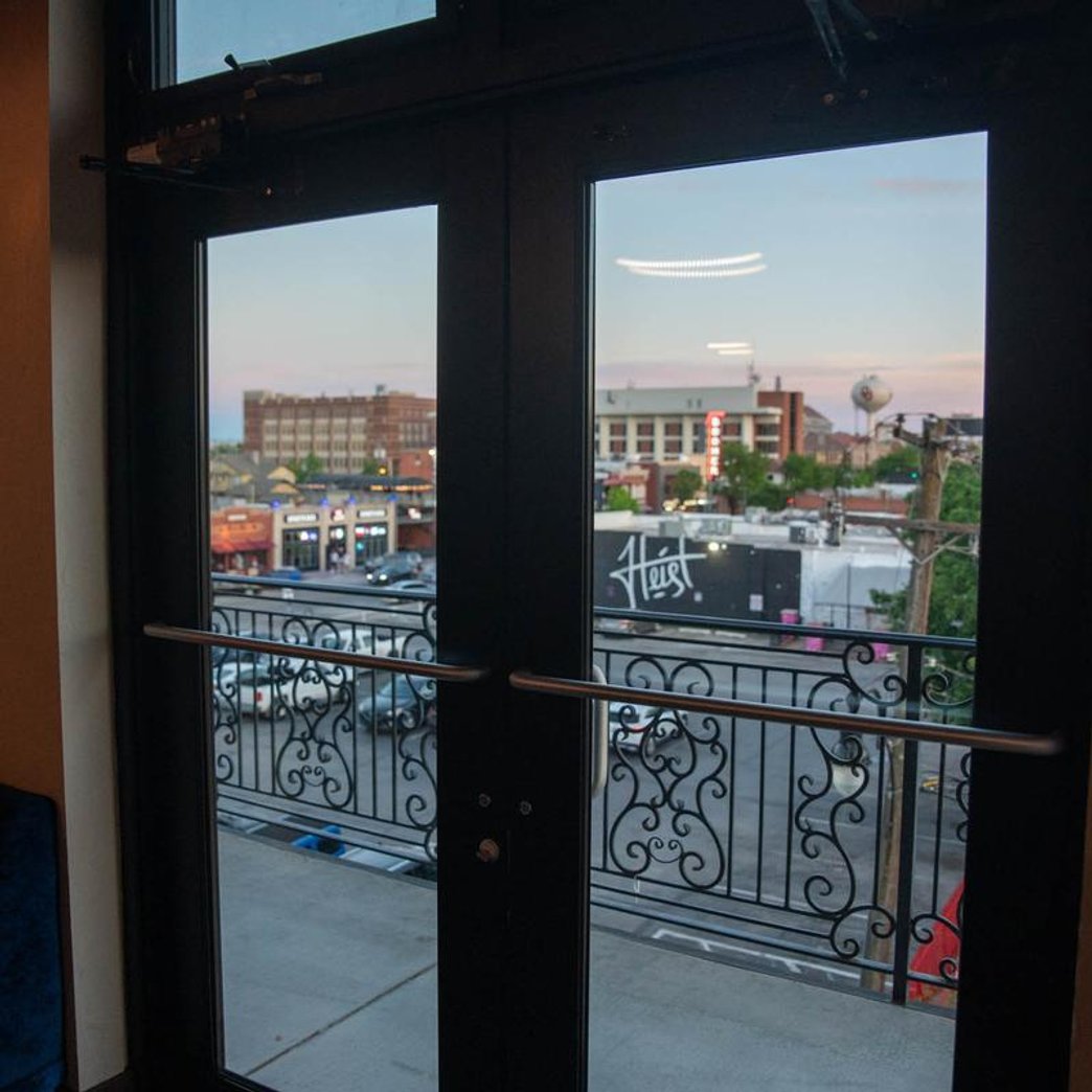 Glass terrace door overlooking the area